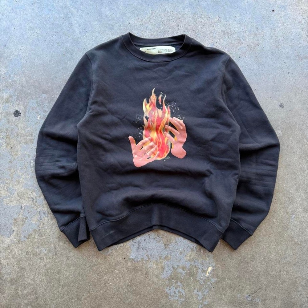 OFF-WHITE Virgil Abloh 2018 Diagonal Fire Hands Sweatshirt size S